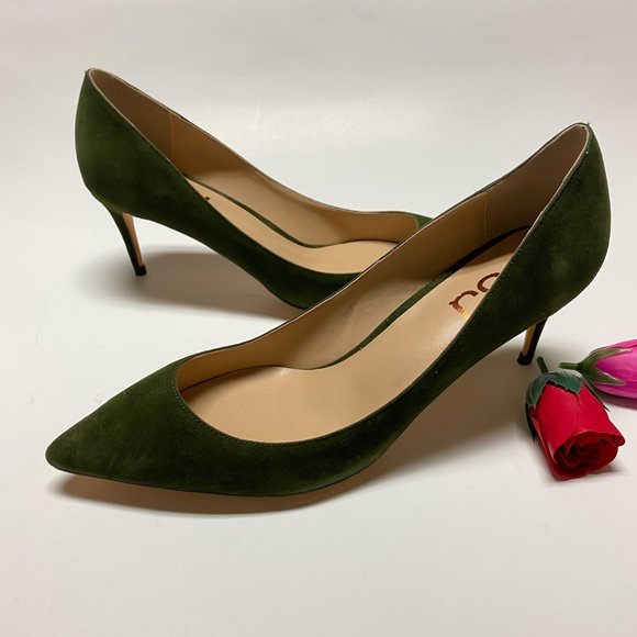 FSJ Pointed Toe Mid Stiletto Heel Slip On Pumps - Picture 3 of 5